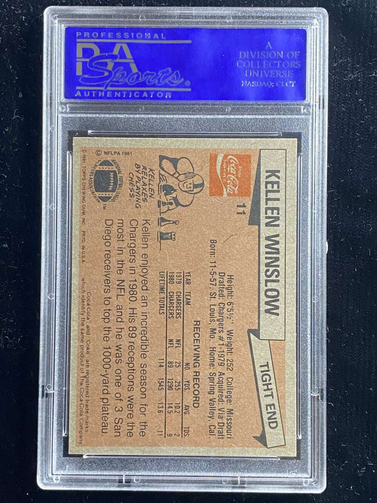 1981 Topps Coca-Cola Coke #11 Kellen Winslow Chargers PSA 8 NM-Mint