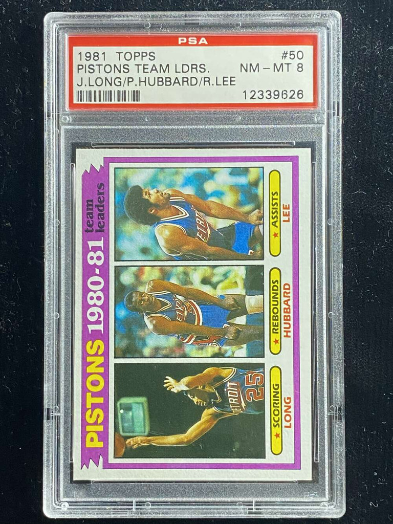 1981-82 Topps #50 Long Hubard Lee Pistons PSA 8 NM-Mint Team Leaders