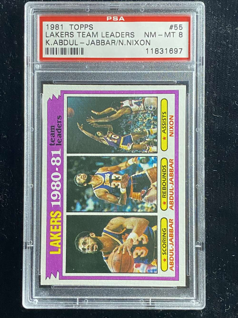 1981-82 Topps #55 Kareem Abdul-Jabbar Lakers PSA 8 NM-Mint Team Leaders