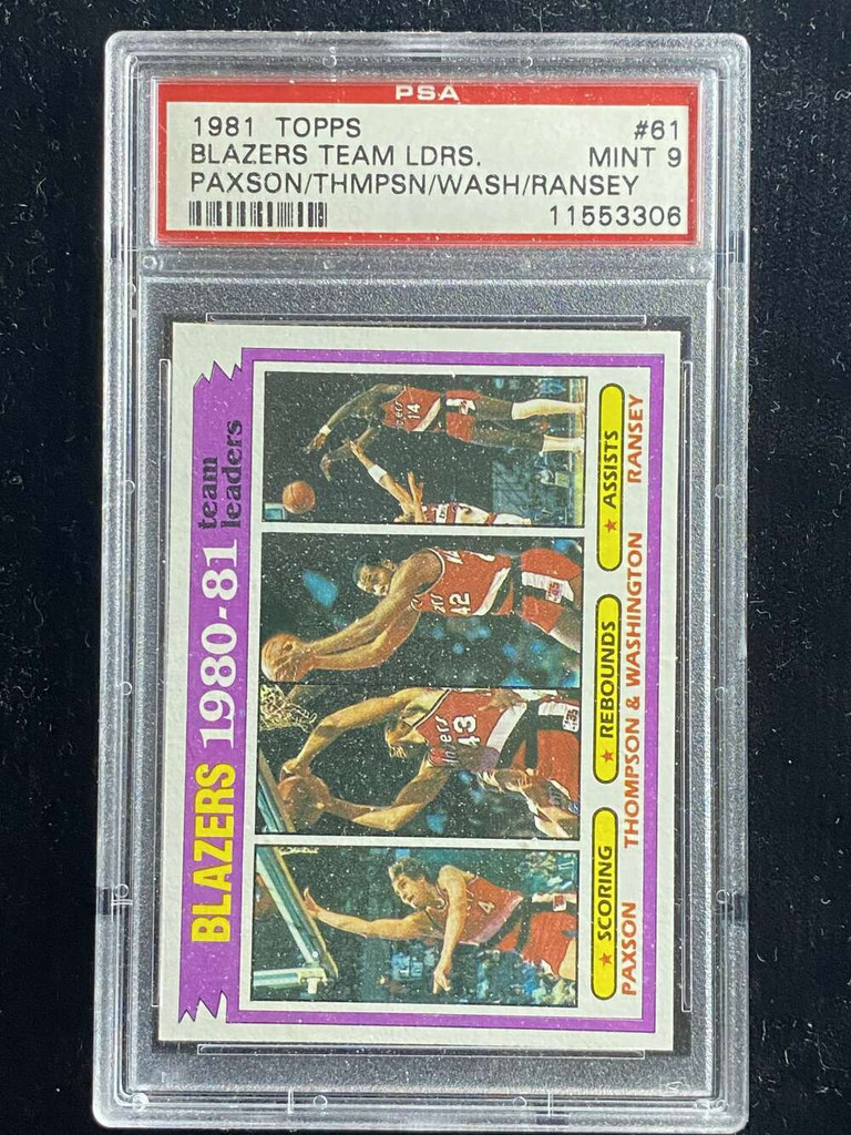 1981-82 Topps #61 Paxson Thompson Ramsey Blazers PSA 9 Mint Team Leaders