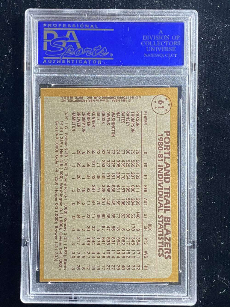 1981-82 Topps #61 Paxson Thompson Ramsey Blazers PSA 9 Mint Team Leaders