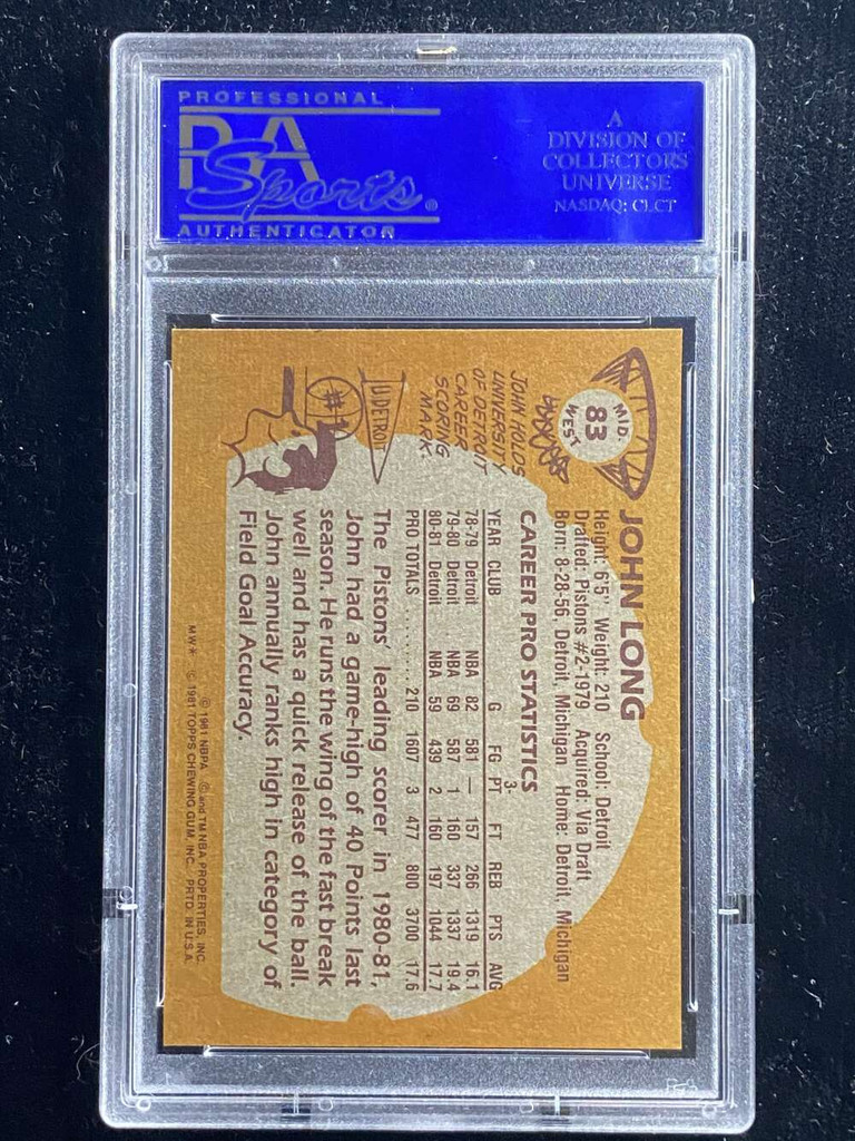 1981-82 Topps Mid-West #83 John Long Pistons PSA 8 NM-Mint