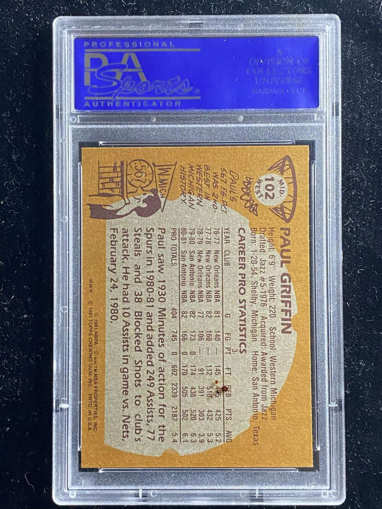 1981-82 Topps Mid-West #102 Paul Griffin Spurs PSA 8 NM-Mint