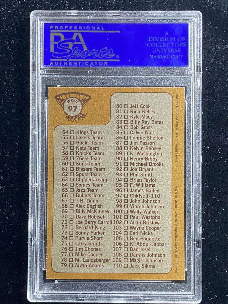 1981-82 Topps West #97 Basketball Checklist 1-110 WEST PSA 9oc Mint