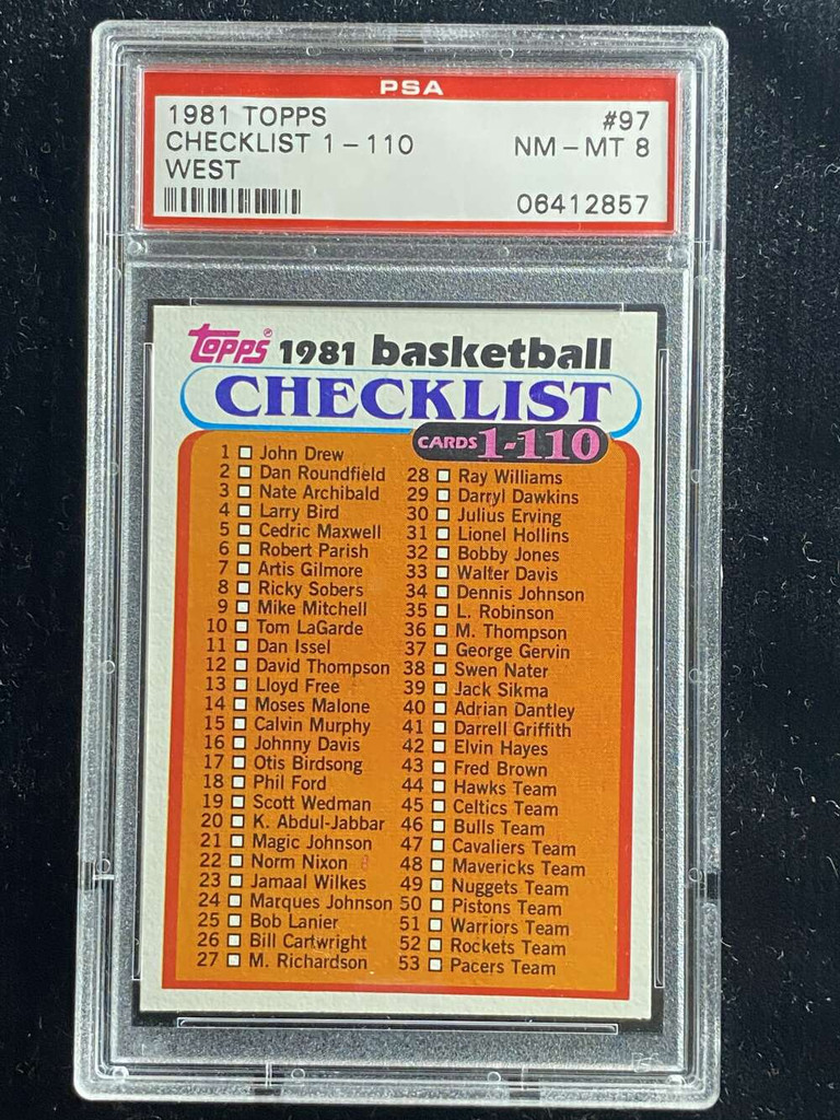 1981-82 Topps West #97 Basketball Checklist 1-110 WEST PSA 8 NM-Mint