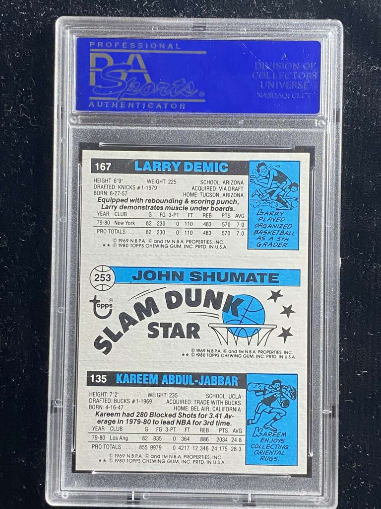 1980-81 Topps  Kareem Abdul-Jabbar Shumate Demic PSA 8 NM-Mint