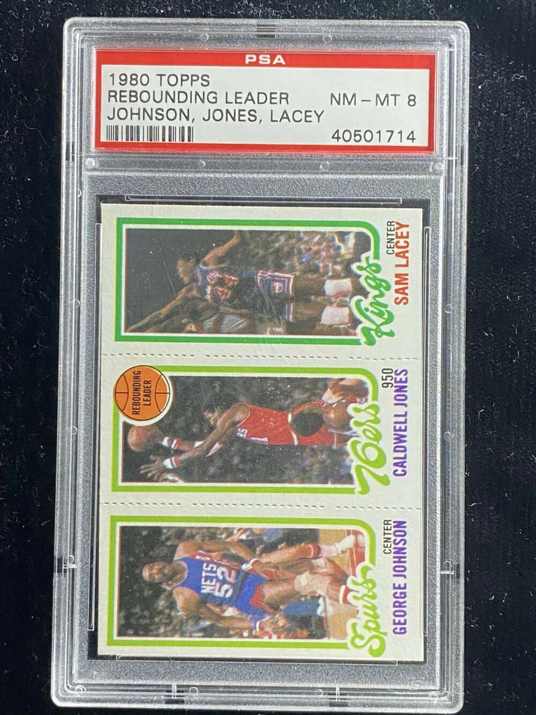 1980-81 Topps  Johnson Jones Lacey Rebounding Leader PSA 8 NM-Mint