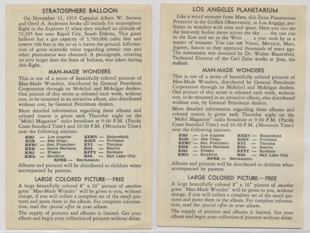 1936 General Petroleum Corp  MAN MADE WONDERS   Lot of 2 different  #*sku37776