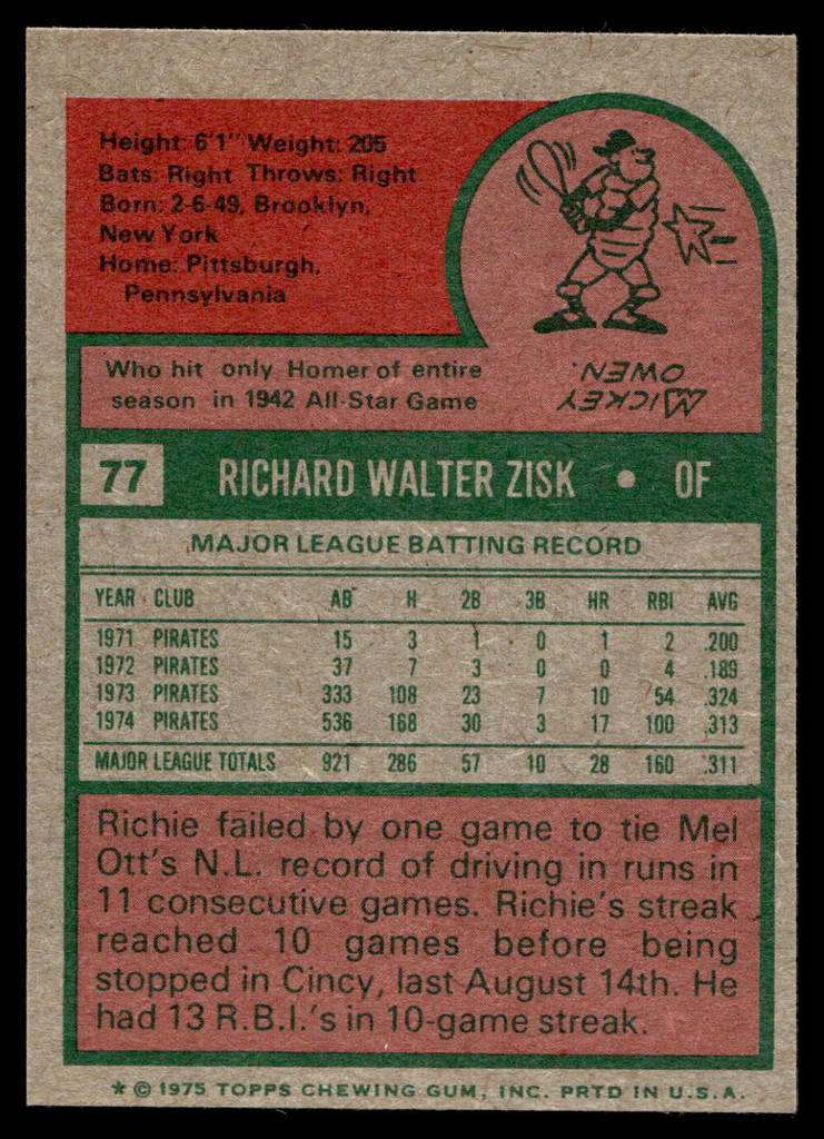 1975 Topps Mini #77 Richie Zisk Near Mint+  ID: 527135