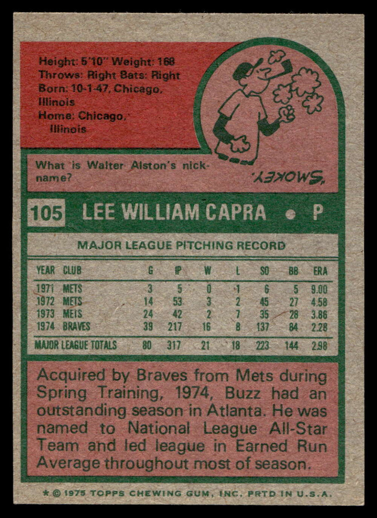 1975 Topps Mini #105 Buzz Capra Near Mint  ID: 527161
