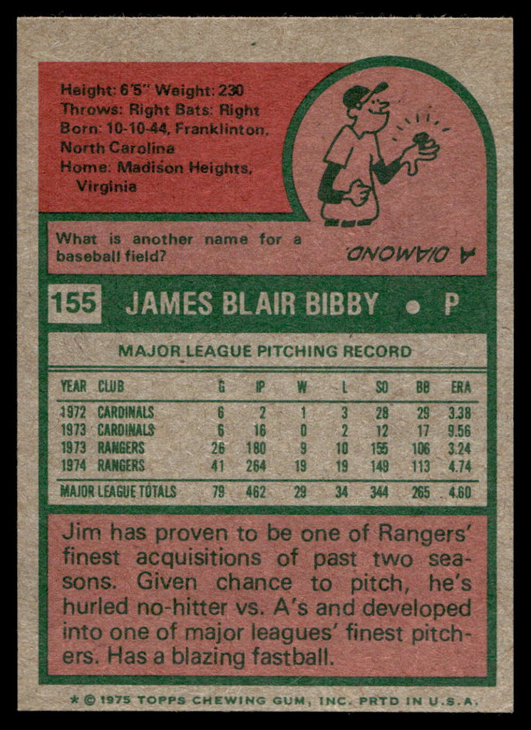 1975 Topps Mini #155 Jim Bibby Near Mint+ 