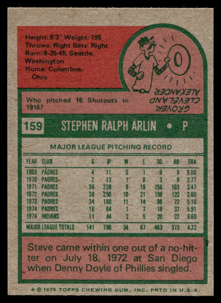 1975 Topps Mini #159 Steve Arlin Near Mint+  ID: 527215