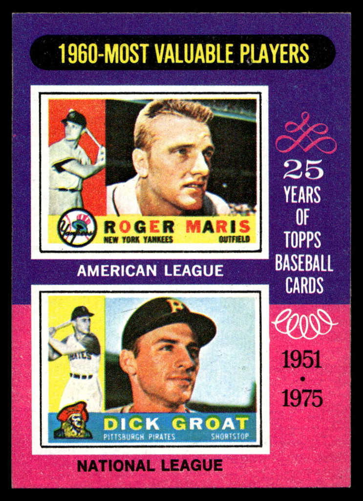 1975 Topps Mini #198 1960 's Roger Maris/Dick Groat MVP Near Mint+ 
