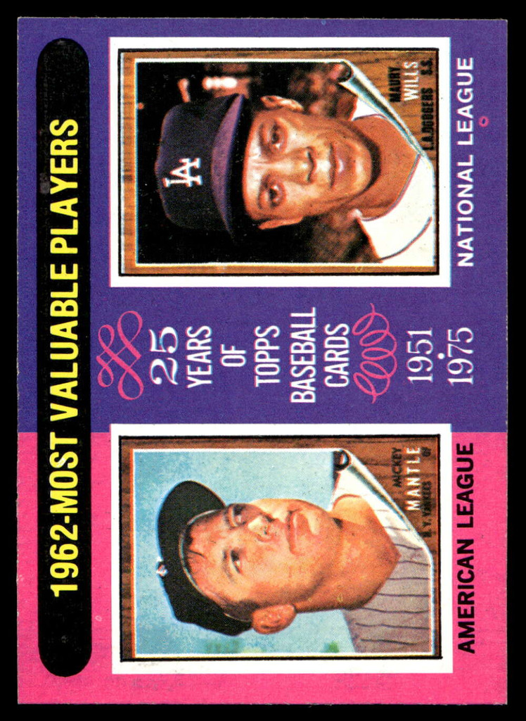 1975 Topps Mini #200 1962 's Mickey Mantle/Maury Wills MVP NM-Mint  ID: 527255
