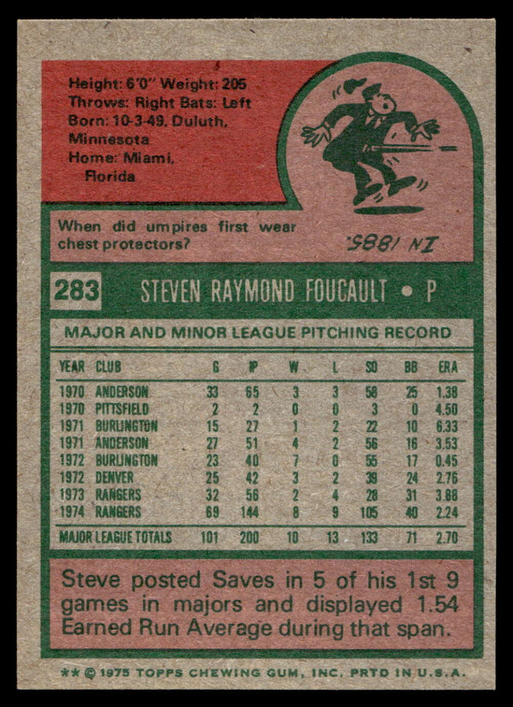 1975 Topps Mini #283 Steve Foucault Near Mint+ 