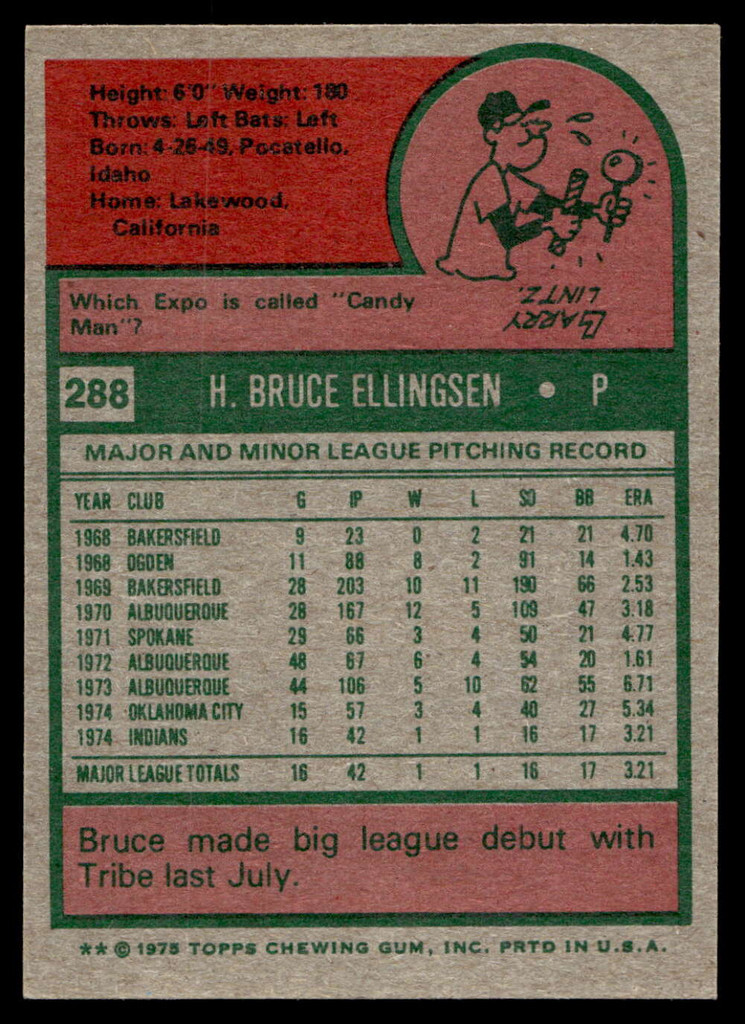 1975 Topps Mini #288 Bruce Ellingsen Near Mint RC Rookie  ID: 527339