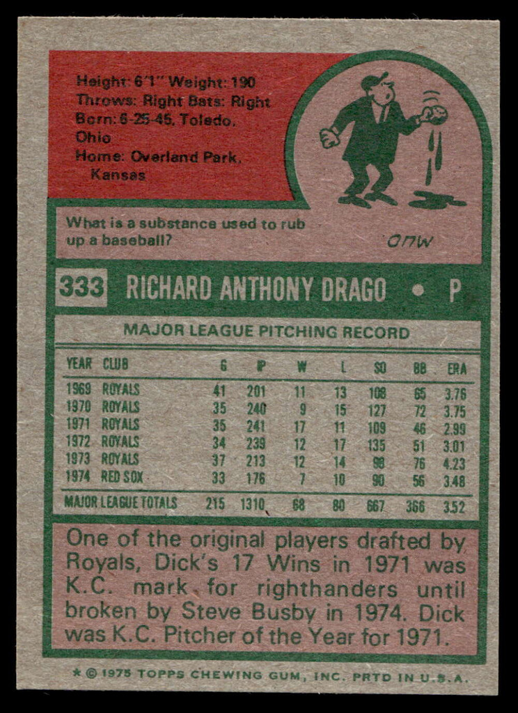 1975 Topps Mini #333 Dick Drago Near Mint 