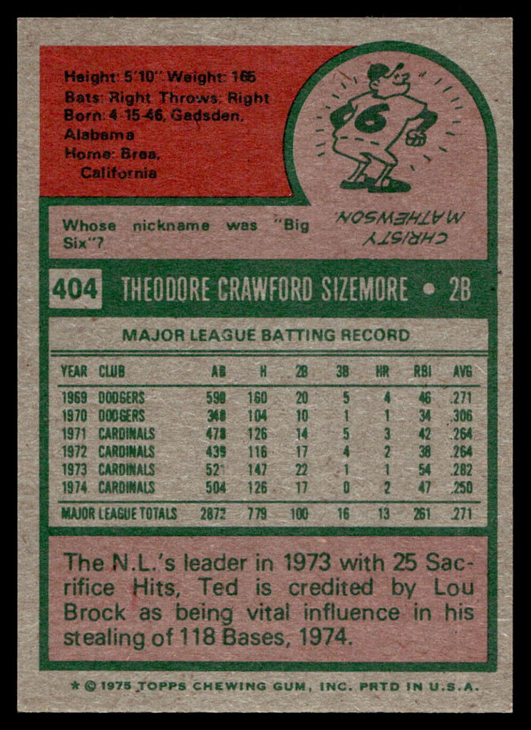 1975 Topps Mini #404 Ted Sizemore Near Mint+ 