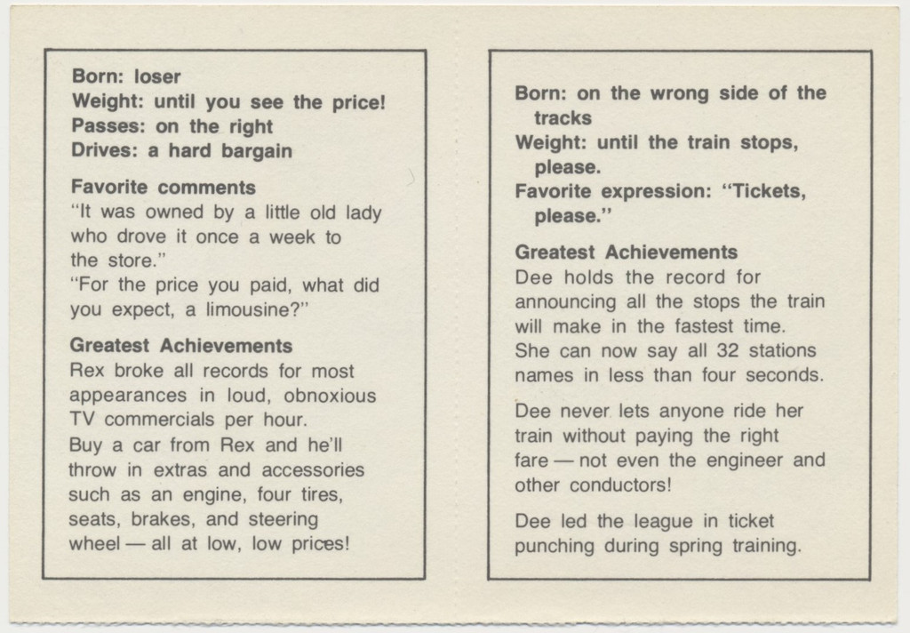 1970's Dynamite Trading Cards  2-Card Panel  (Dee Rail & Res N. Lemmons)  #*sku37784