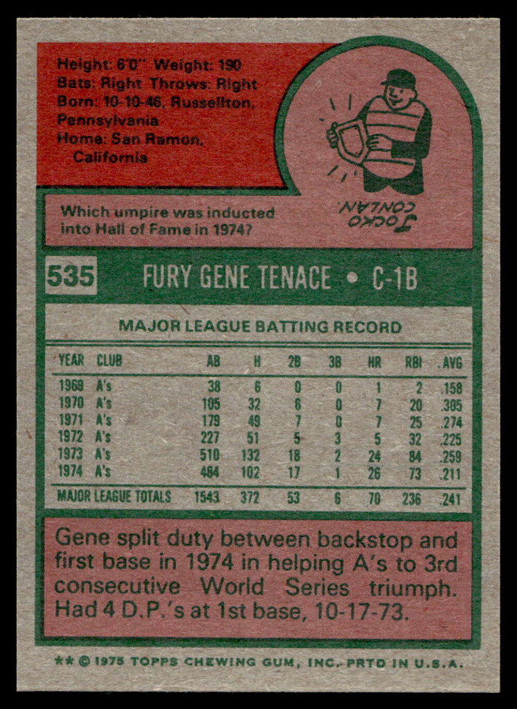 1975 Topps Mini #535 Gene Tenace Near Mint+  ID: 527887