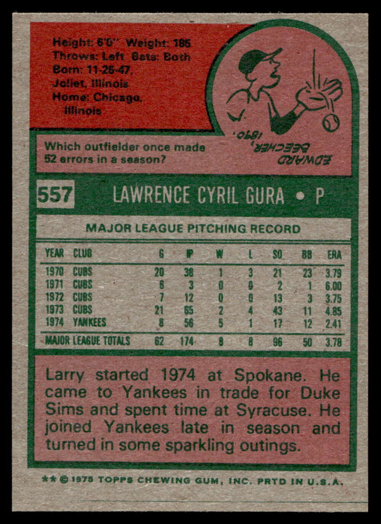 1975 Topps Mini #557 Larry Gura Near Mint  ID: 527908