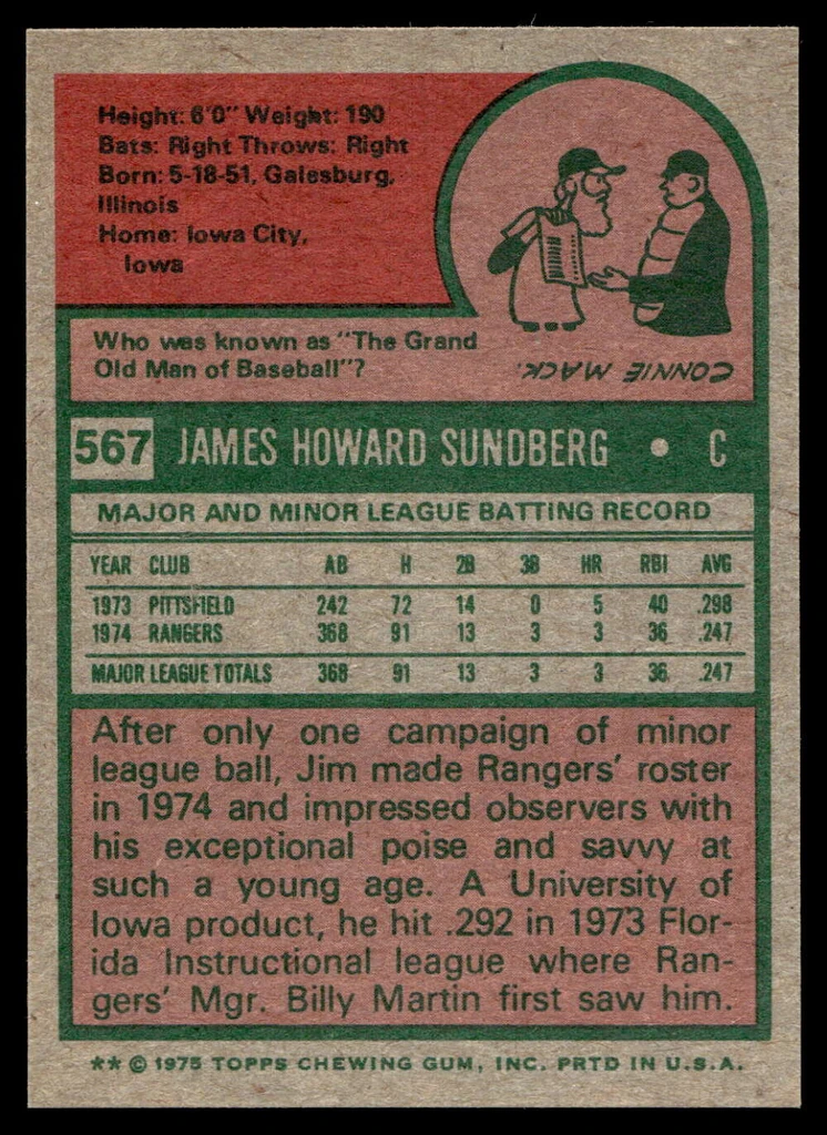 1975 Topps Mini #567 Jim Sundberg Near Mint+ RC Rookie 