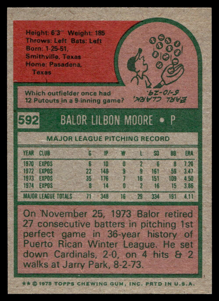 1975 Topps Mini #592 Balor Moore Near Mint  ID: 527941