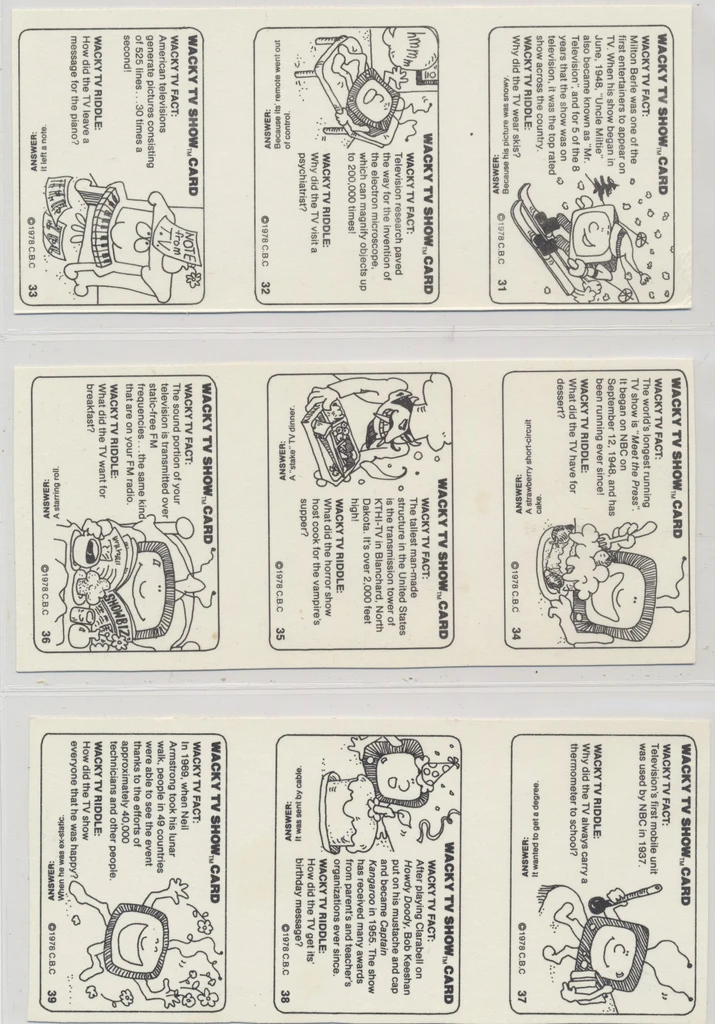 1978 Hostess Wacky TV Show Uncut 3-card Panel Sheet Partial Set 36/48 cards  #*sku37791