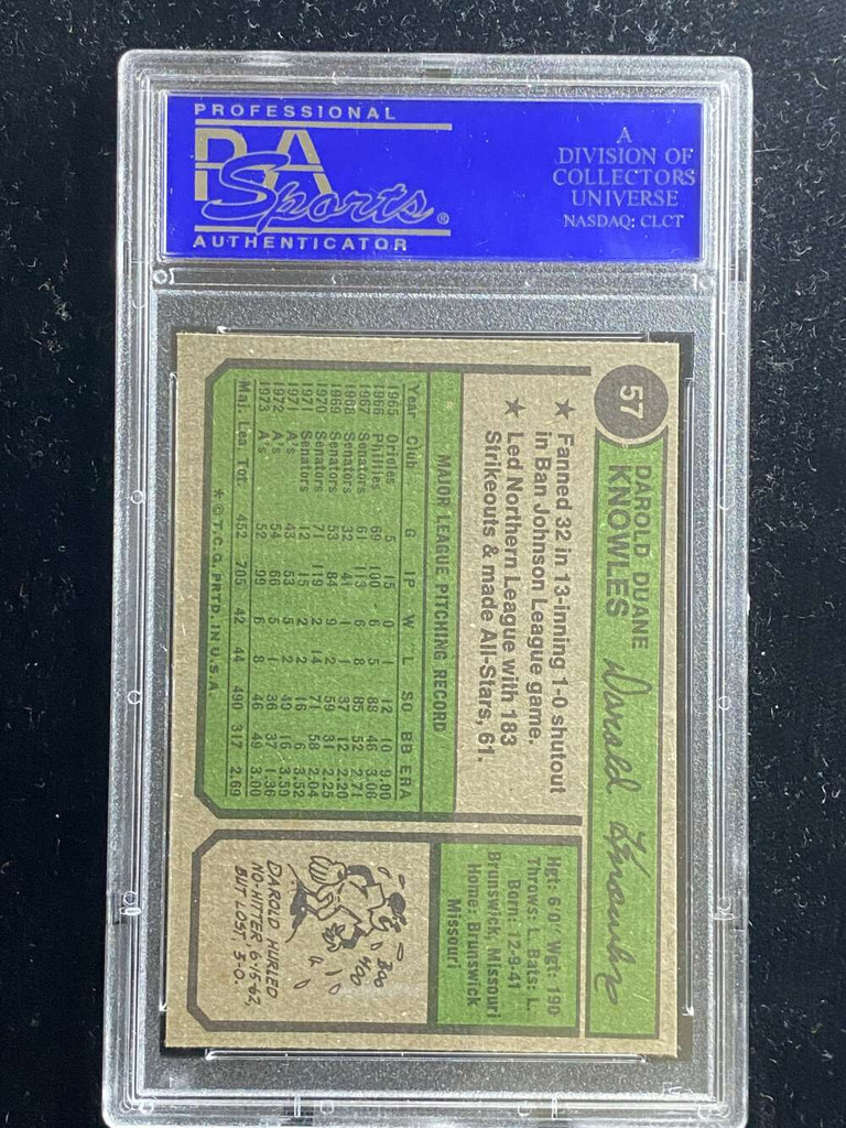 1974 Topps #57 Darold Knowles A's PSA 8 NM-Mint