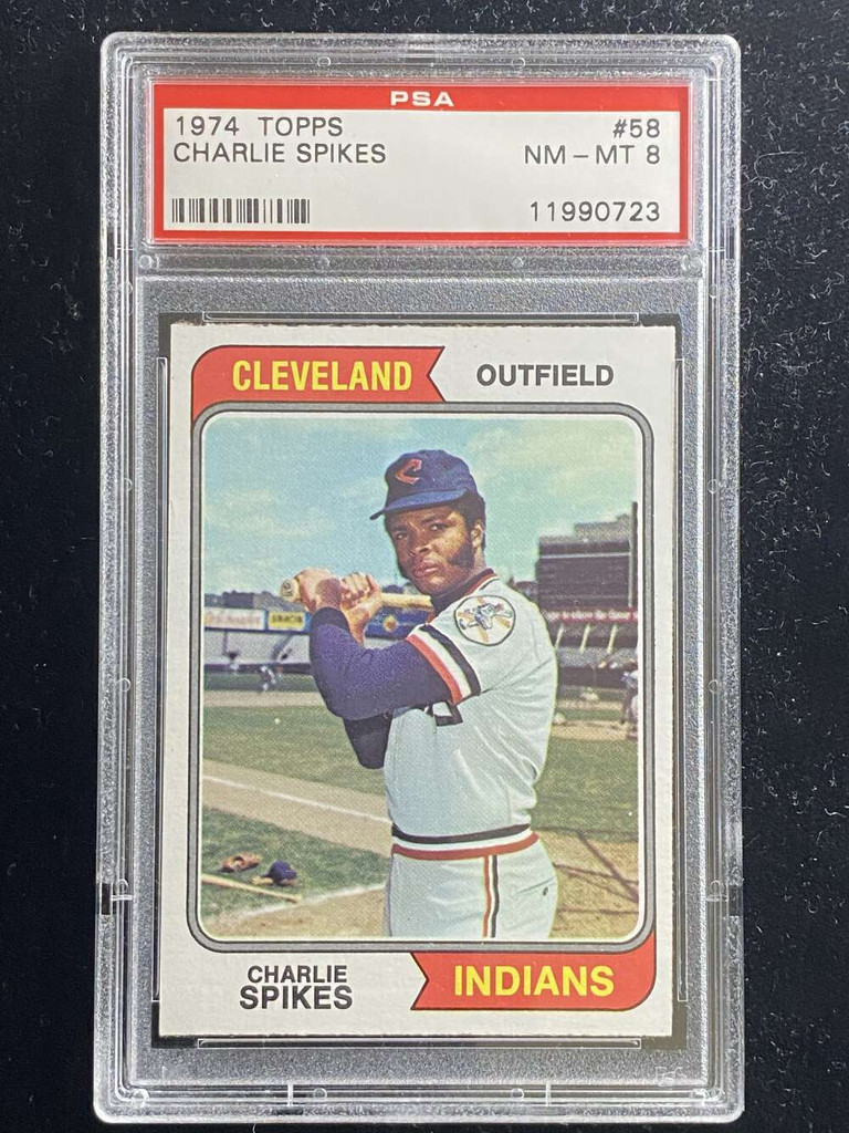 1974 Topps #58 Charlie Spikes Indians PSA 8 NM-Mint