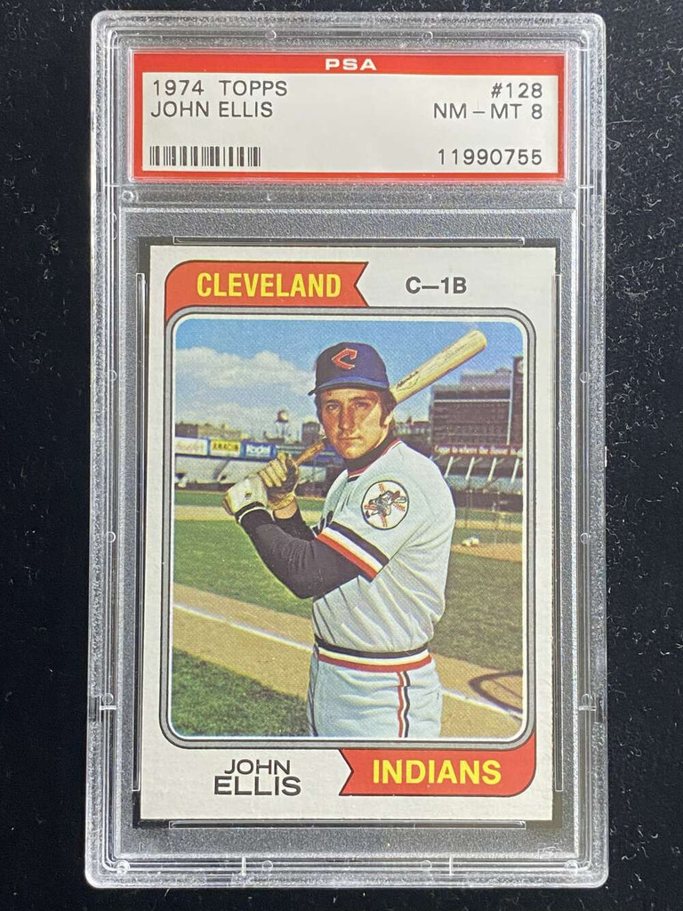 1974 Topps #128 John Ellis Indians PSA 8 NM-Mint