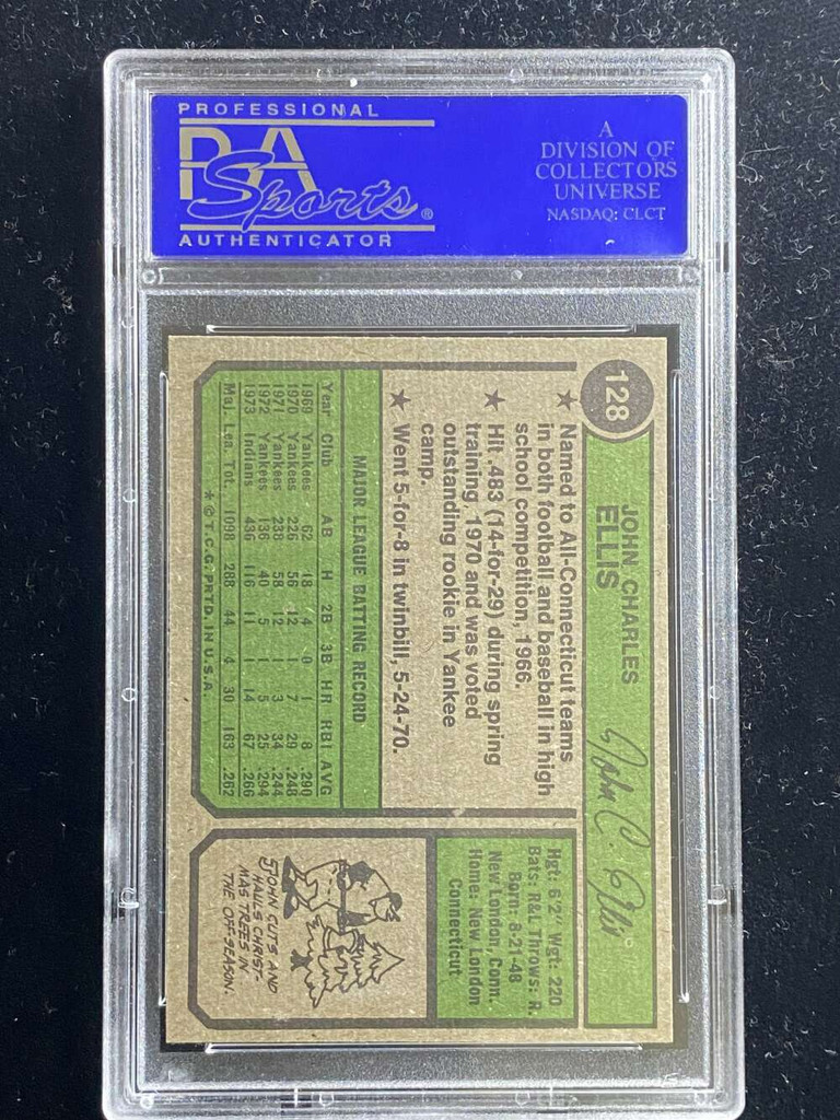 1974 Topps #128 John Ellis Indians PSA 8 NM-Mint