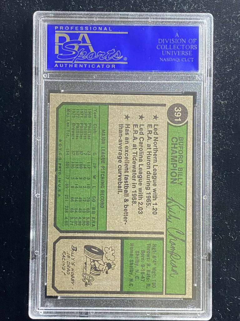 1974 Topps #391 Billy Champion Brewers PSA 8 NM-Mint