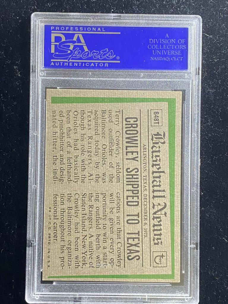 1974 Topps Traded #648T Terry Crowley Rangers PSA 8 NM-Mint