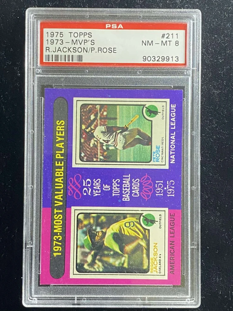 1975 Topps #211 Reggie Jackson Pete Rose 1973 MVP's PSA 8 NM-Mint