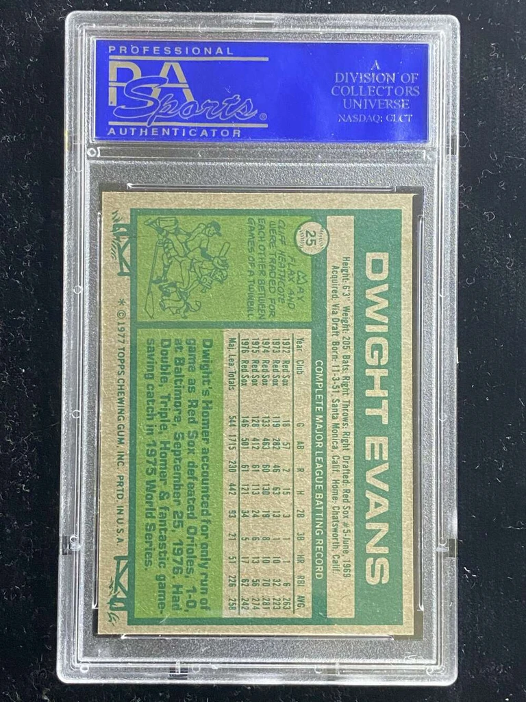 1977 Topps #25 Dwight Evans Red Sox PSA 8 NM-Mint