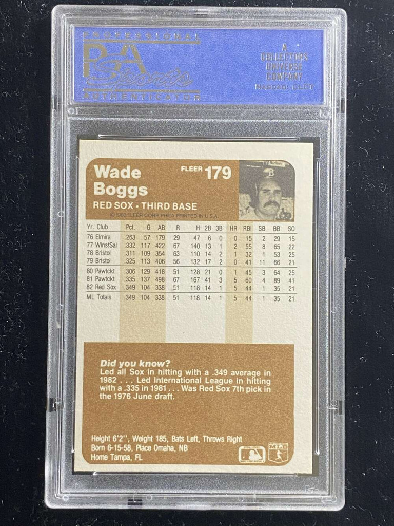1983 Fleer #179 Wade Boggs Red Sox PSA 8 NM-Mint