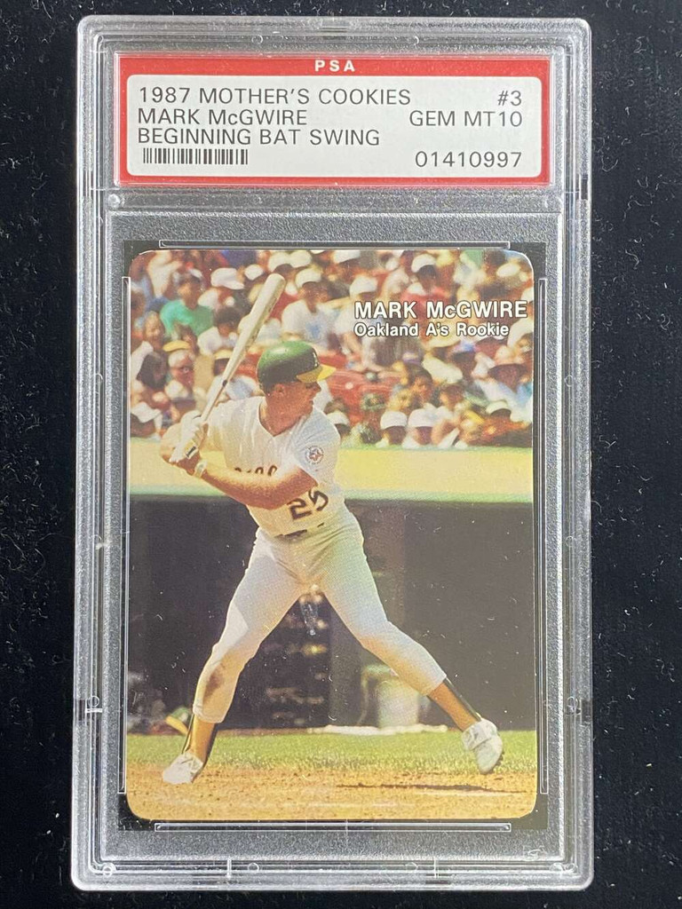 1987 Mother's Cookies #3 Mark McGwire A's PSA 10 Gem Mint Beginning Bat Swing