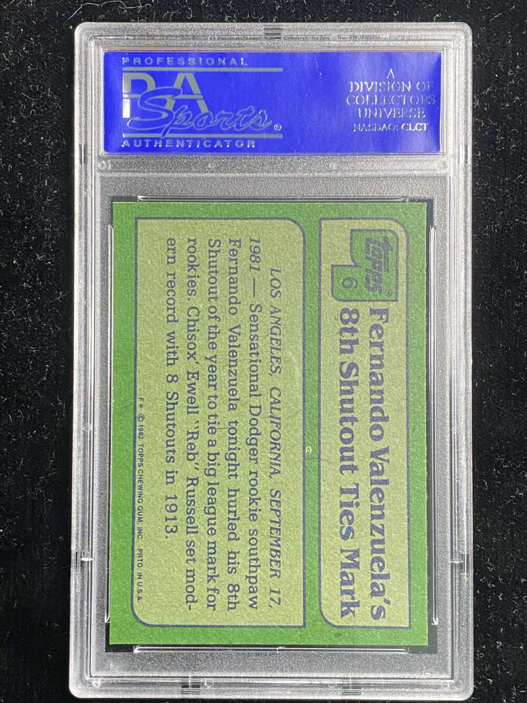1982 Topps #6 Fernando Valenzuela Dodgers PSA 8 NM-Mint Highlights