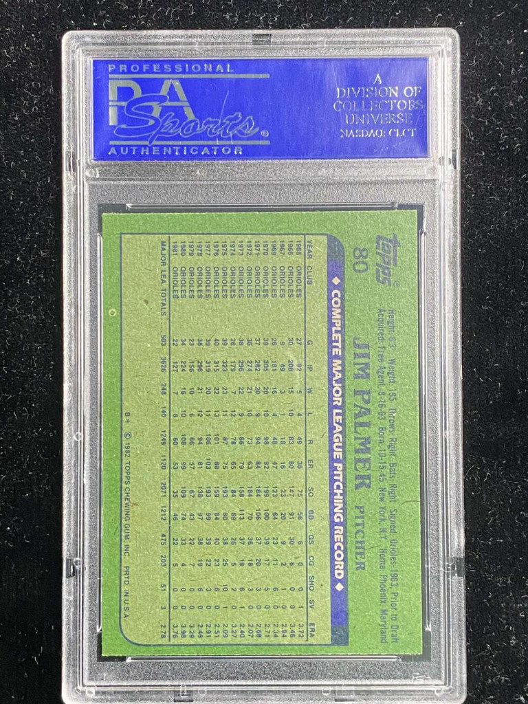 1982 Topps #80 Jim Palmer Orioles PSA 8 NM-Mint