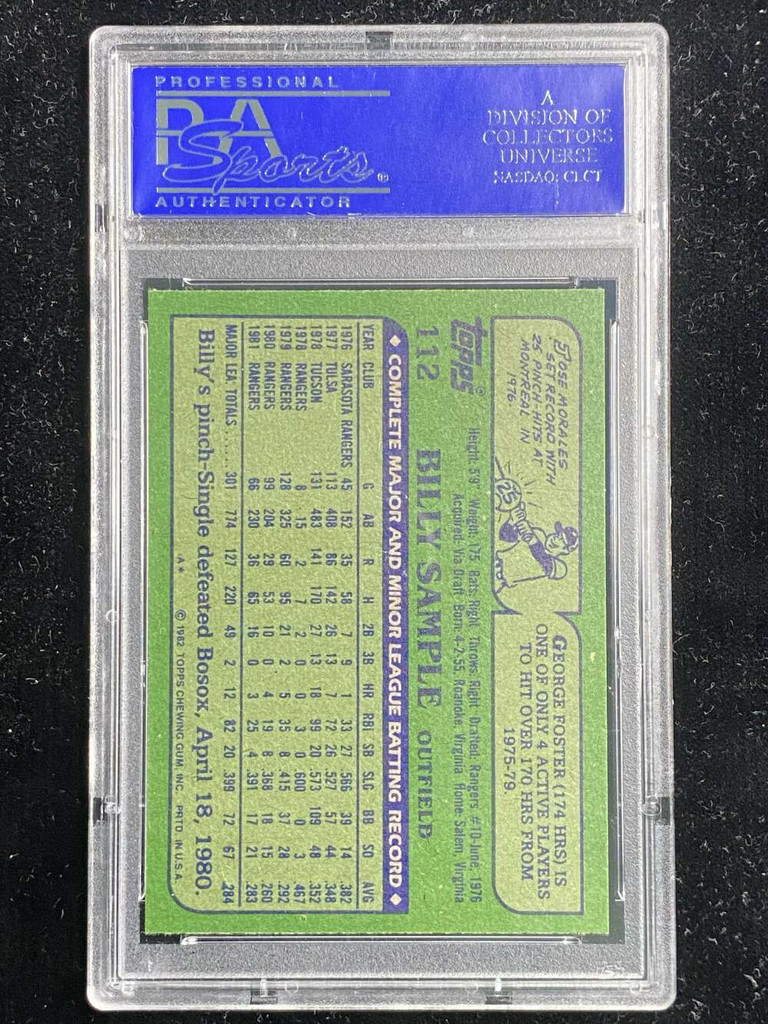 1982 Topps #112 Bily Sample Rangers PSA 8 NM-Mint