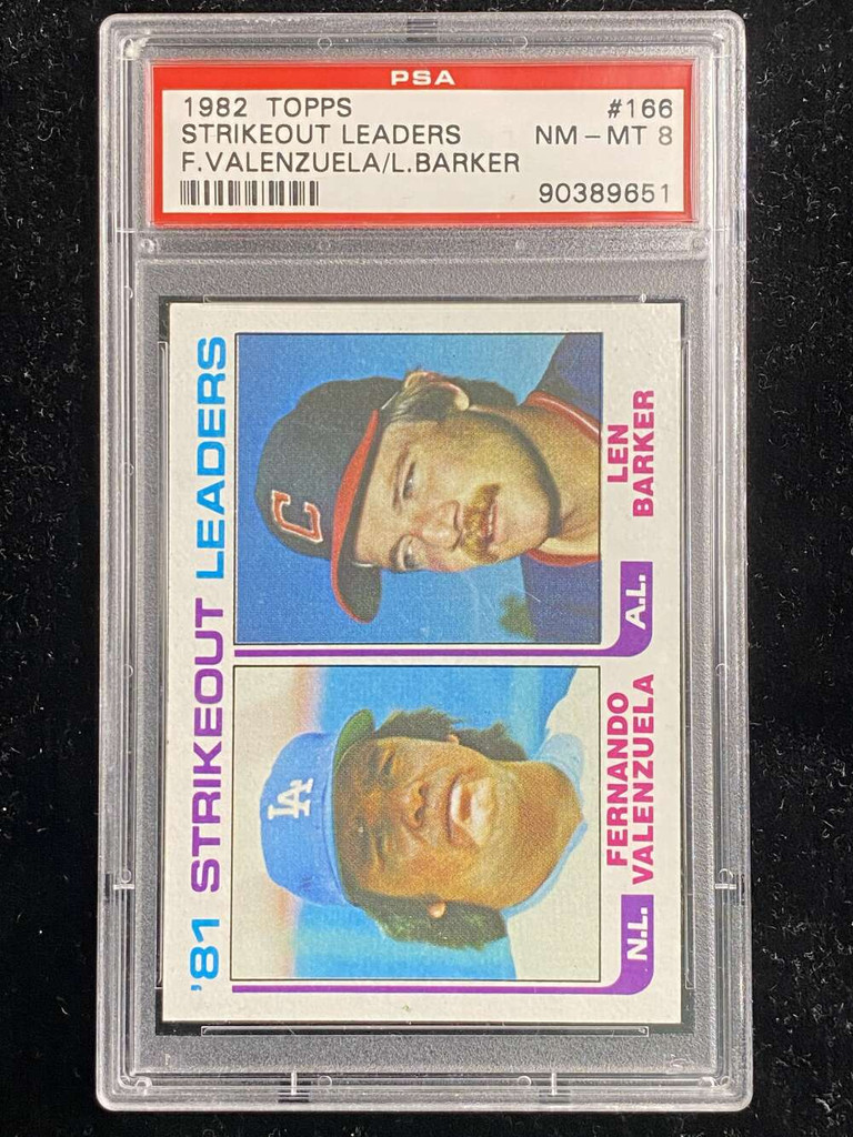 1982 Topps #166 Fernando Valenzuela Strikeout Leaders PSA 8 NM-Mint Len Barker
