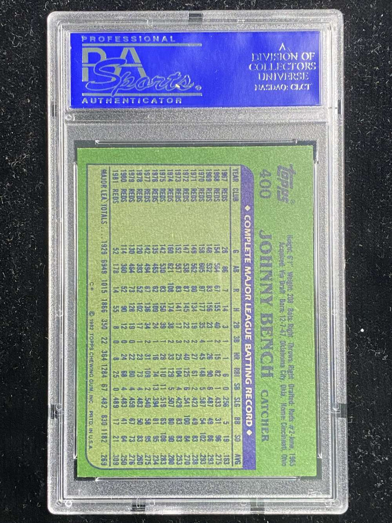 1982 Topps #400 Johnny Bench Reds PSA 8 NM-Mint