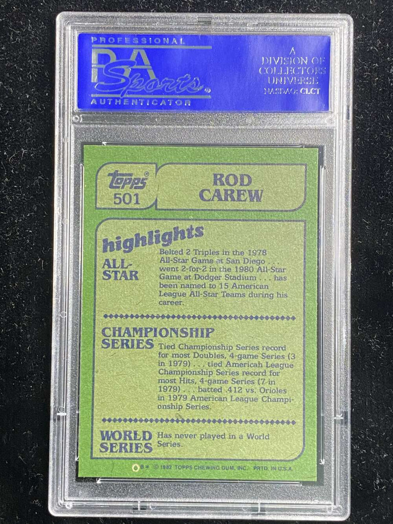 1982 Topps #501 Rod Carew Angels PSA 8 NM-Mint In Action