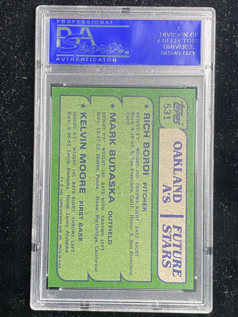 1982 Topps #531 Rich Bordi A's PSA 8 NM-Mint Future Stars Budaska Moore