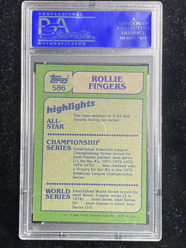 1982 Topps #586 Rollie Fingers Brewers PSA 8 NM-Mint In Action