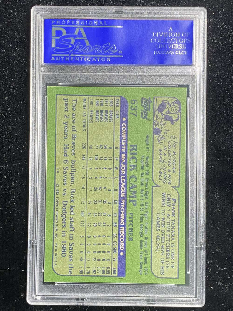 1982 Topps #637 Rick Camp Braves PSA 8 NM-Mint