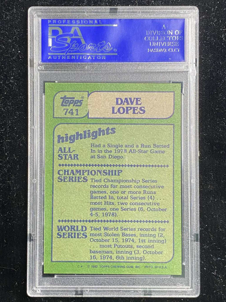 1982 Topps #741 Dave Lopes Dodgers PSA 8 NM-Mint In Action