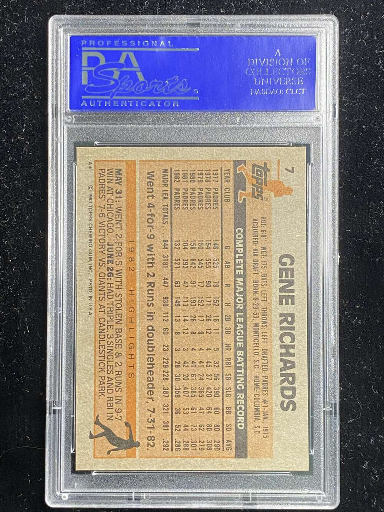 1983 Topps #7 Gene Richards Padres PSA 8 NM-Mint
