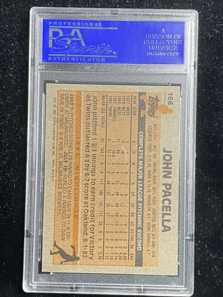 1983 Topps #166 John Pacella Twins PSA 8 NM-Mint